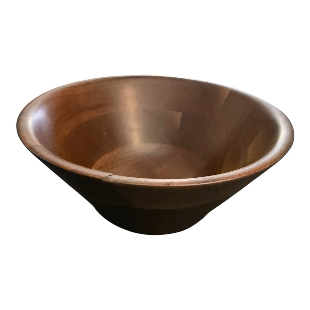 Vintage Wooden Bowl 9 Inch Hand Turned Solid Wood Mid Century Modern Decor